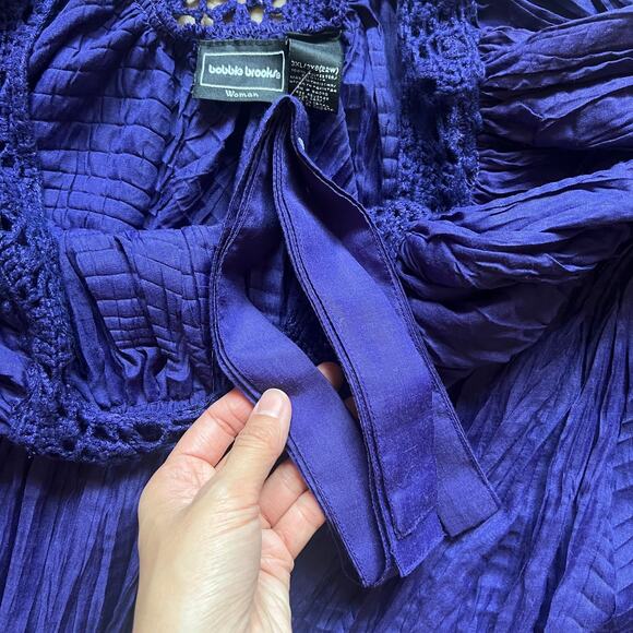 Vtg Bobbie Brooks Maxi Dress 3XL Purple Crochet Crinkle Whimsigoth Witchy Artsy - Picture 3 of 9